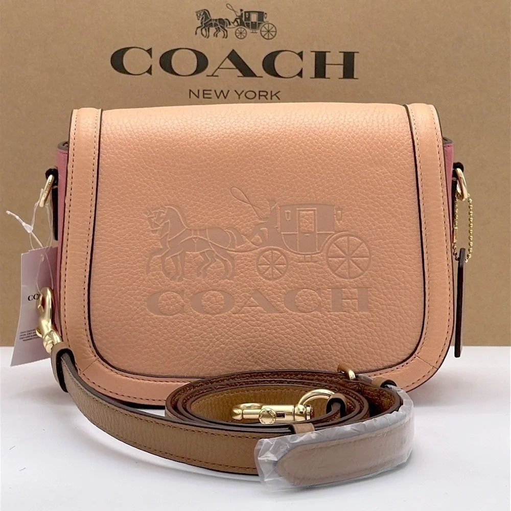 Coach C9130 Saddle Bag Horse & Carriage Colorblock Leather Faded Blush Pink NWT